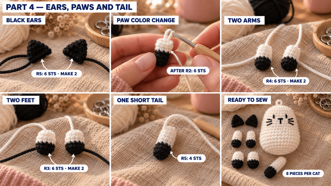 Two Color Back Loop Stitch Crochet Chubby Cat Keychain Amigurumi — Free Black and White Crochet Pattern ...